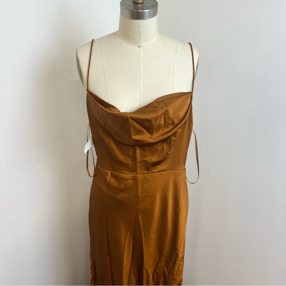 Fame and Partners Brown Maxi backless Strappy Draped Gown m76 - Picture 5 of 5